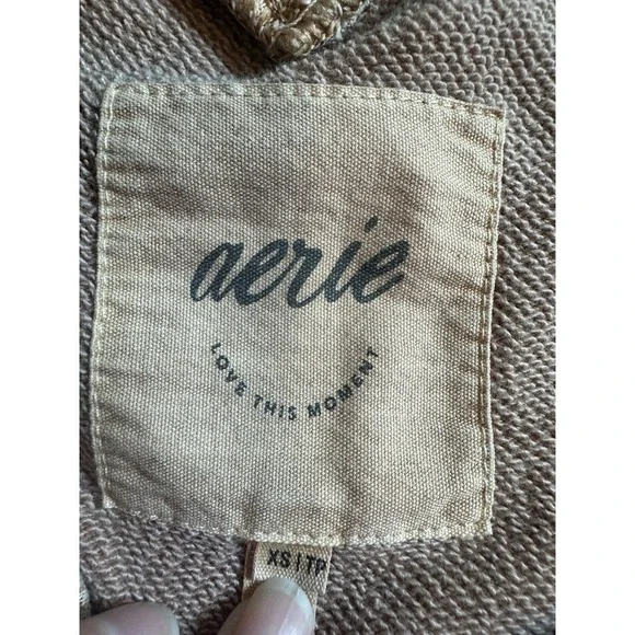 Aerie Women's XS Tan Light Brown Cropped Oversized Double V-Neck Sweatshirt Boxy - Picture 7 of 9